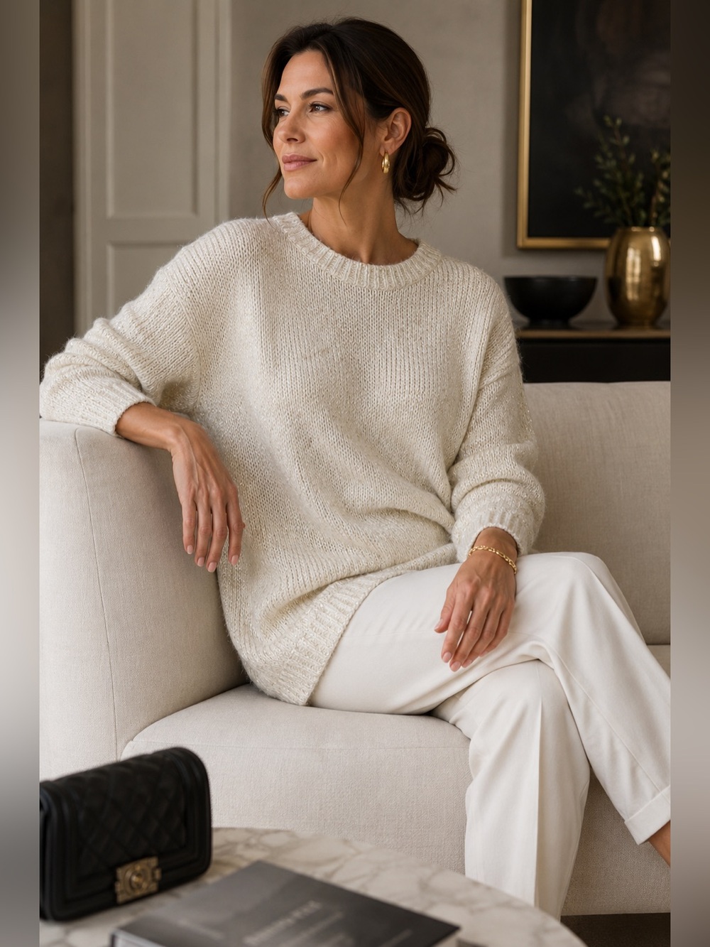 Vintage Pierre Cardin Ivory Gold Metallic Mohair Blend Sweater Medium